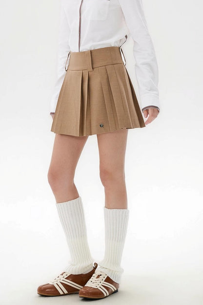 Khaki Retro Pleated Skirt