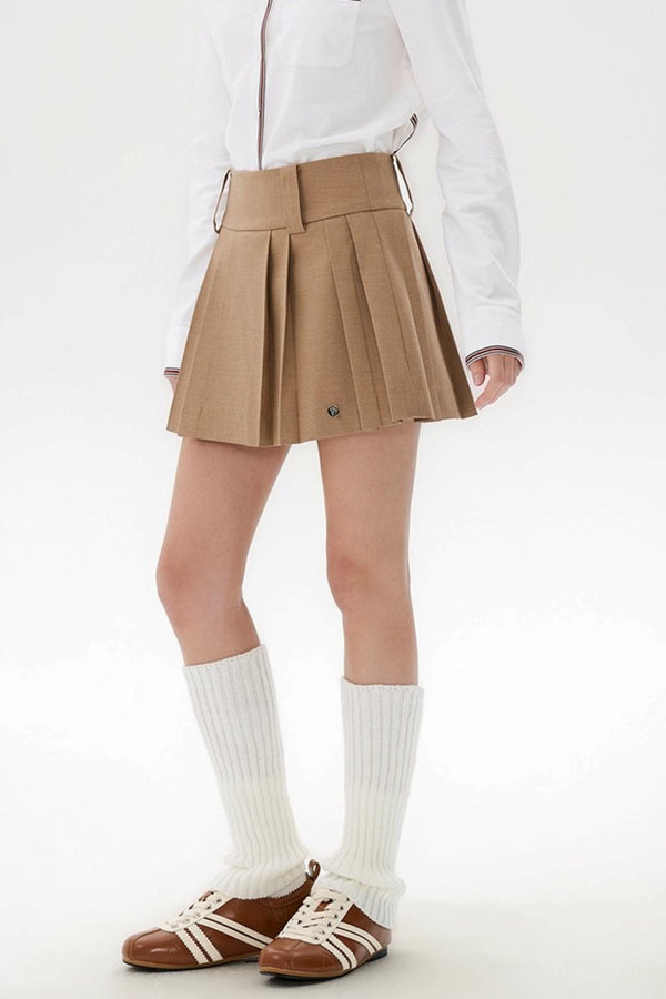 Khaki Retro Pleated Skirt