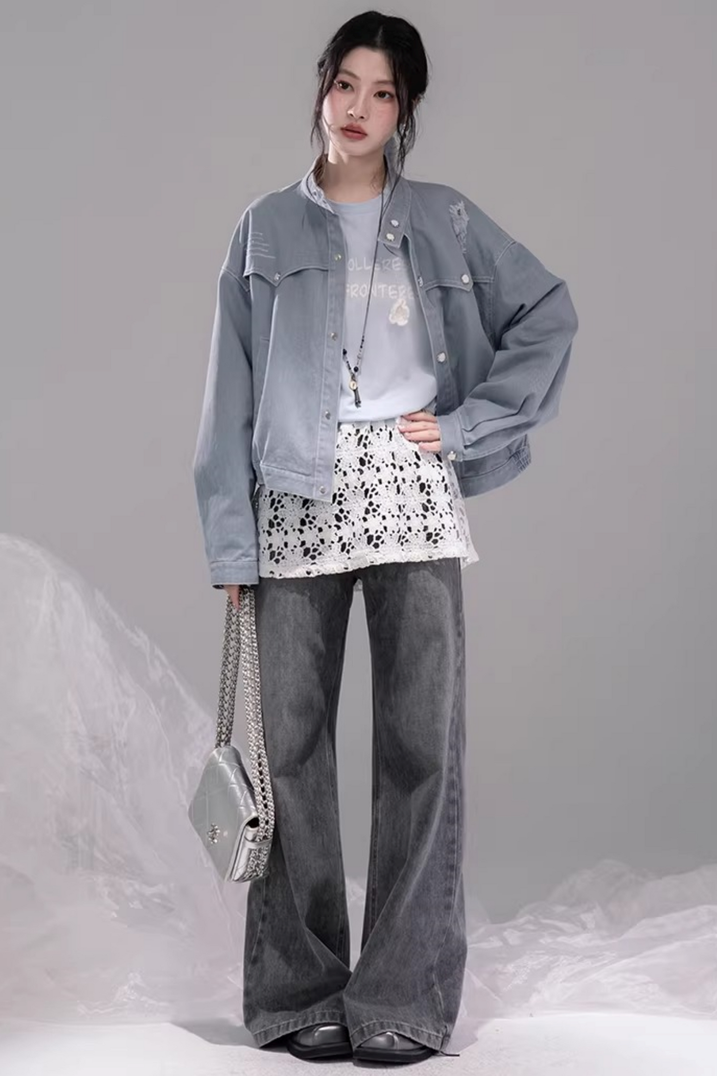 Distressed Rock Denim Jacket Set-Up