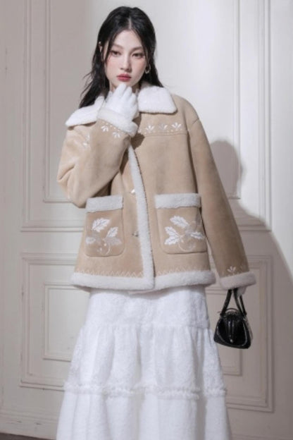 Suede Khaki Embroidery Jacket