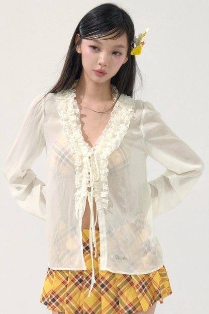 Chiffon Lace-Up Cardigan Shirt