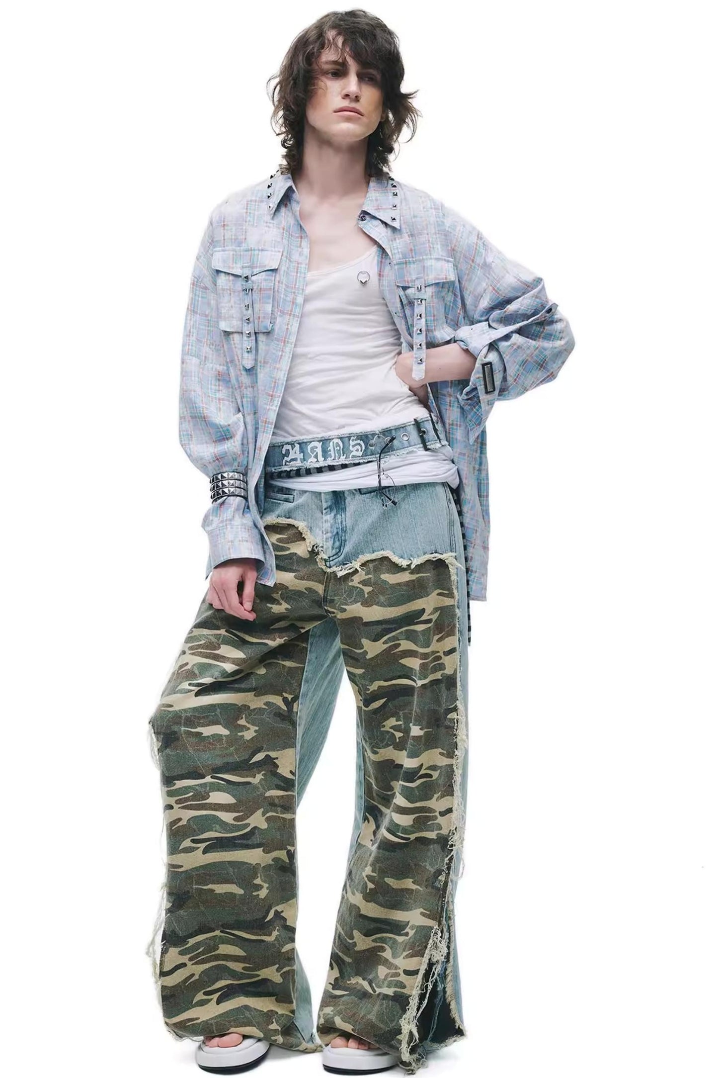 Punk-Grunge-Gebürstetes Hemd
