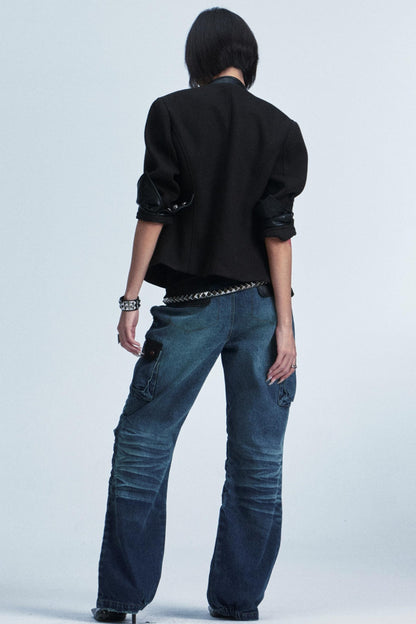 Retro Patchwork Leather Sweater Jacket