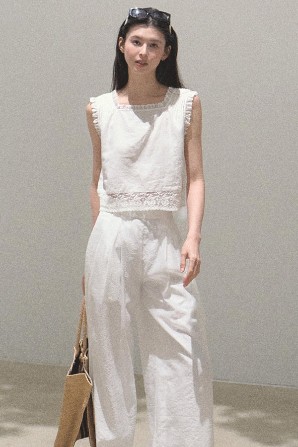 Linen Square Collar Top