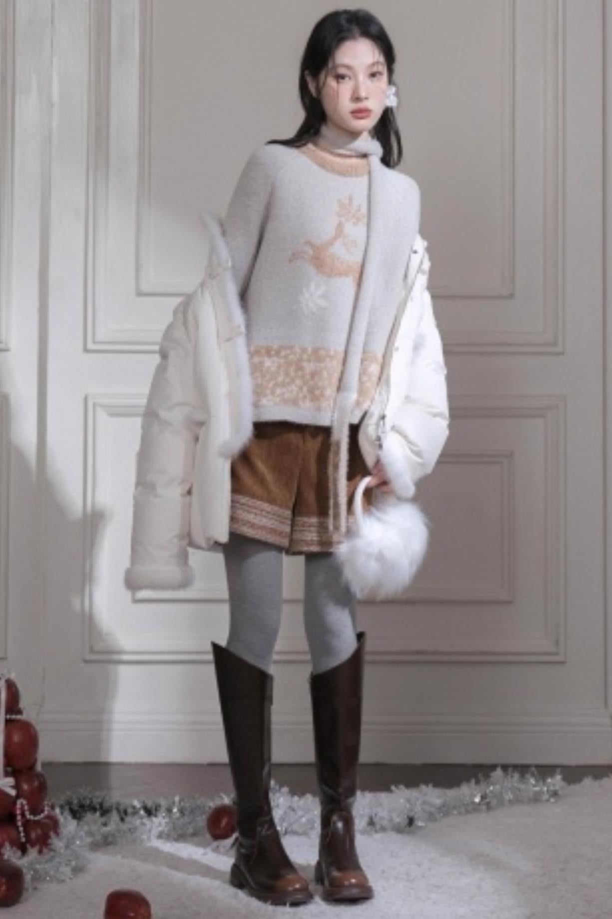 Snow Deer Faux Mink Sweater