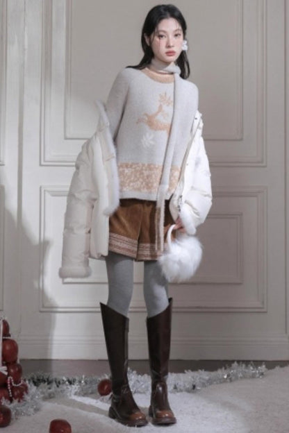 Snow Deer Faux Mink Sweater