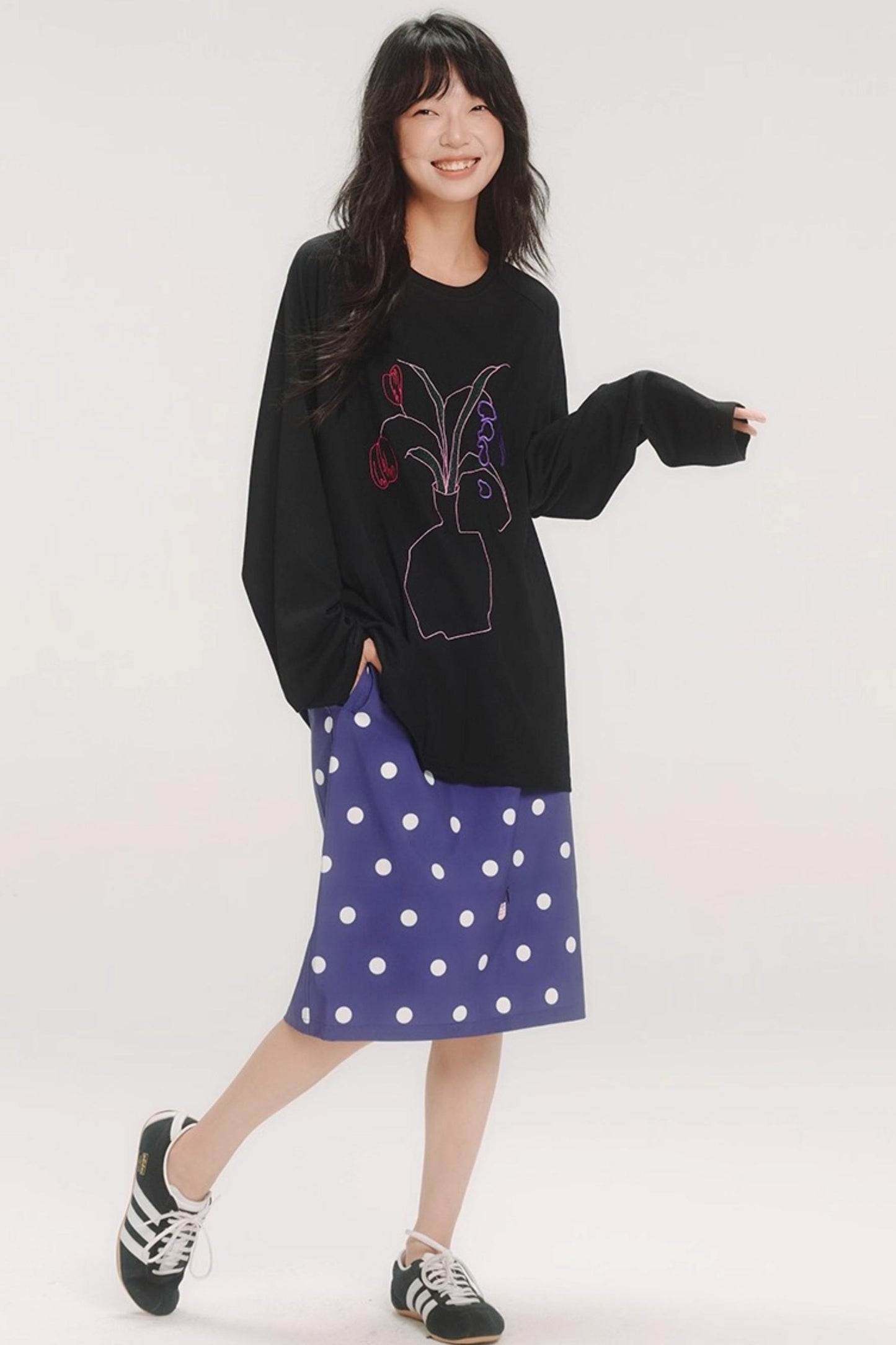 Casual Flower Art Raglan Sleeve T-Shirt