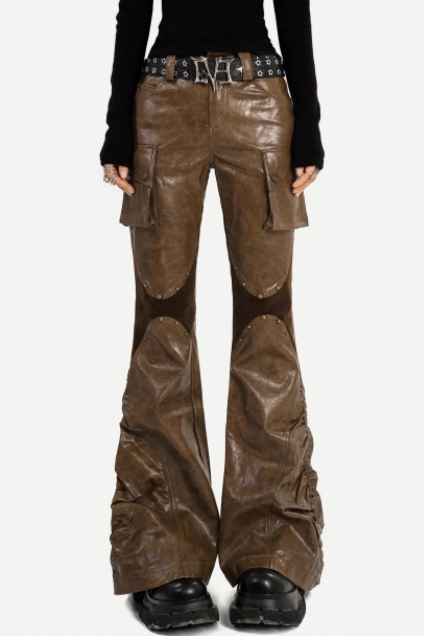 Retro Coffee Leather Pants