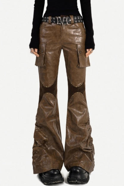 Retro Coffee Leather Pants