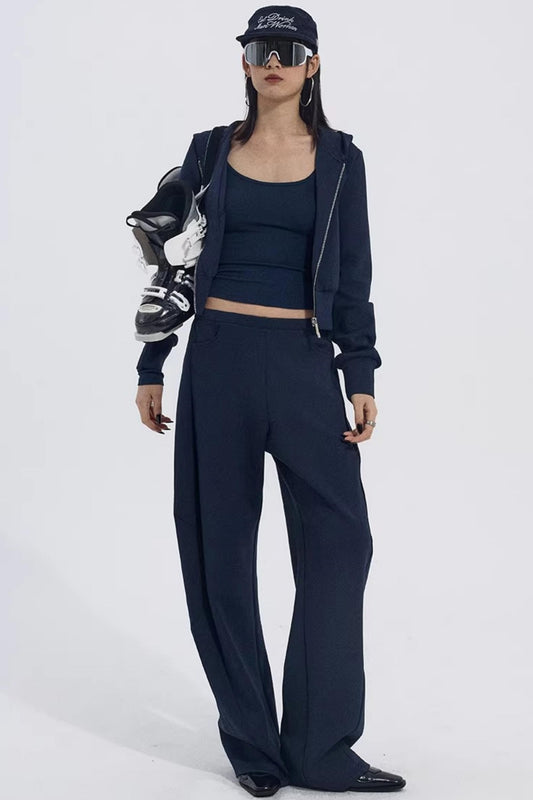 Navy Blue Zip Jacket and Pants Set-Up
