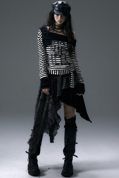 Diagonal Stripe Punk Long-Sleeve Top