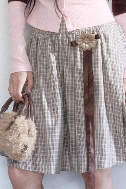 Flower Lace-Up Midi Skirt