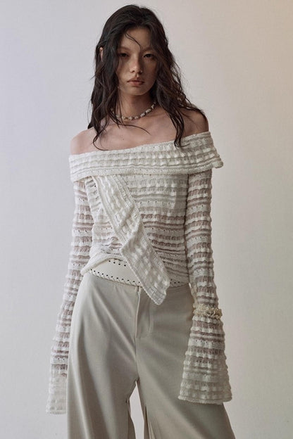 Clouds Knitted One-Shoulder Blouse