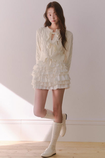 Off-White Satin Lace Skirt