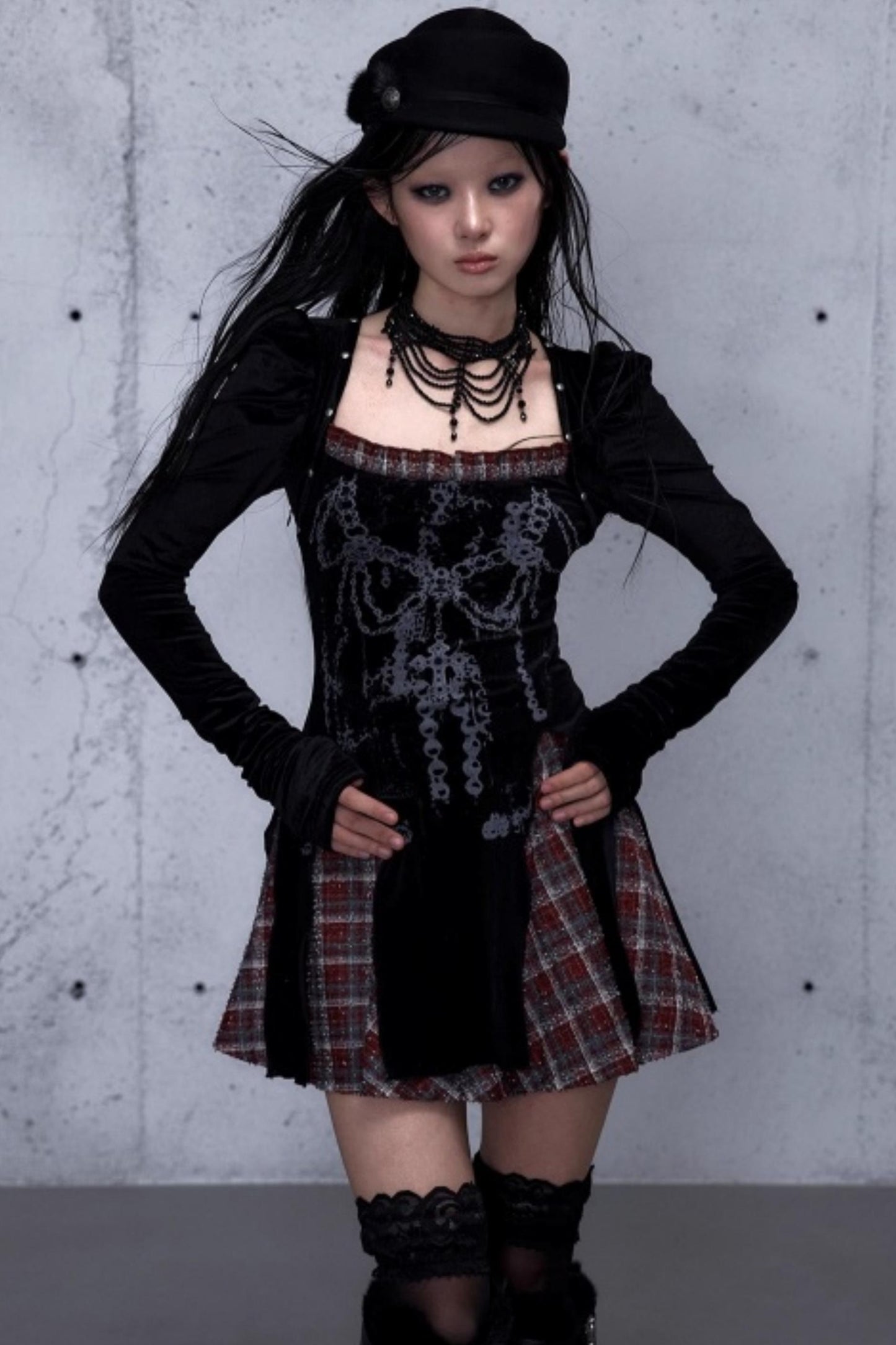 Baroque Velvet Plaid Dress