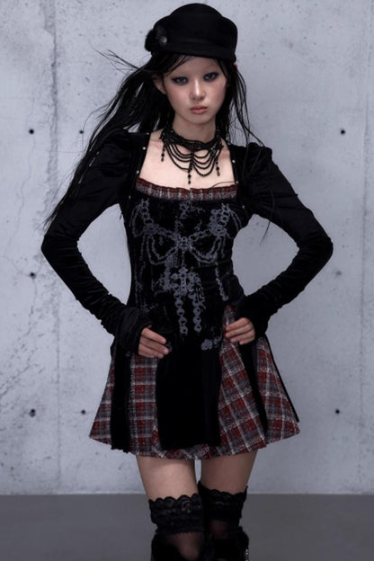 Baroque Velvet Plaid Dress