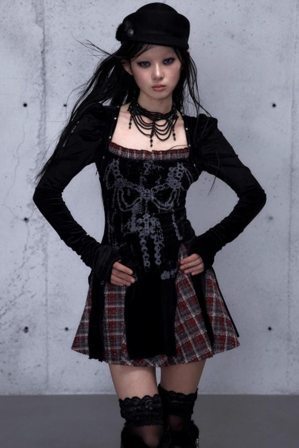 Baroque Velvet Plaid Dress