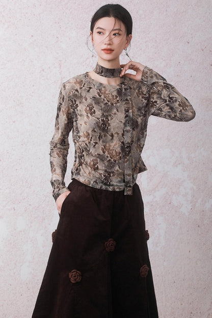Smoke Brown Floral T-Shirt