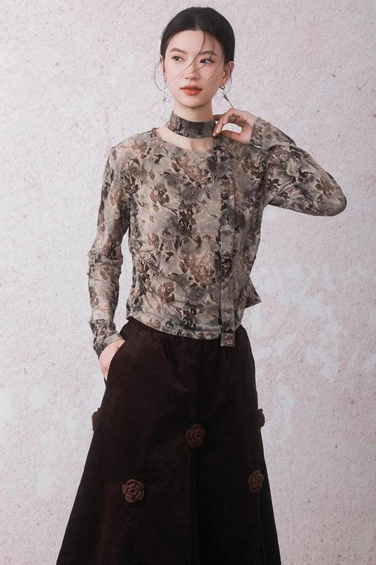 Smoke Brown Floral T-Shirt