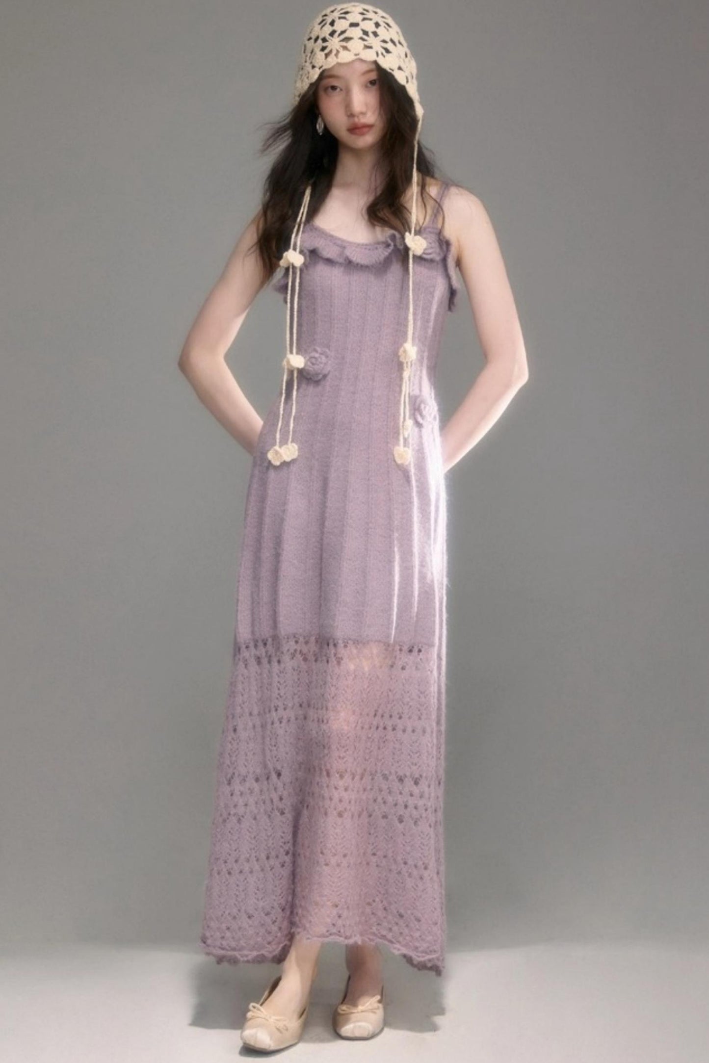 Crochet Knit Camisole Dress Cardigan Set-Up