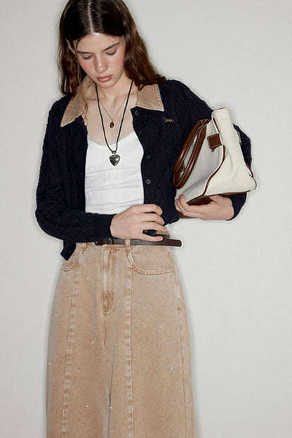 Letter Embroidered Knit Cardigan