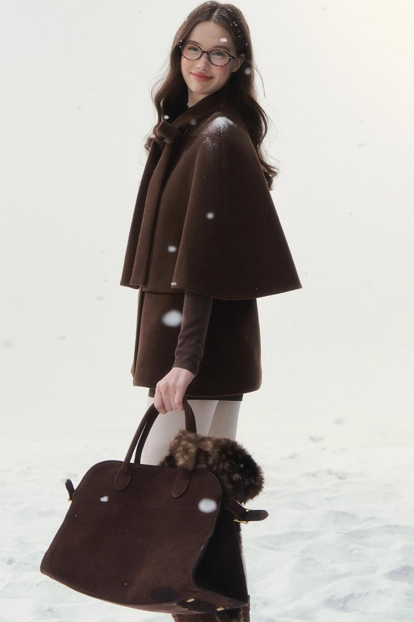 Double-Breasted Cocoa Cape Coat