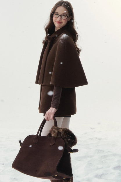 Double-Breasted Cocoa Cape Coat