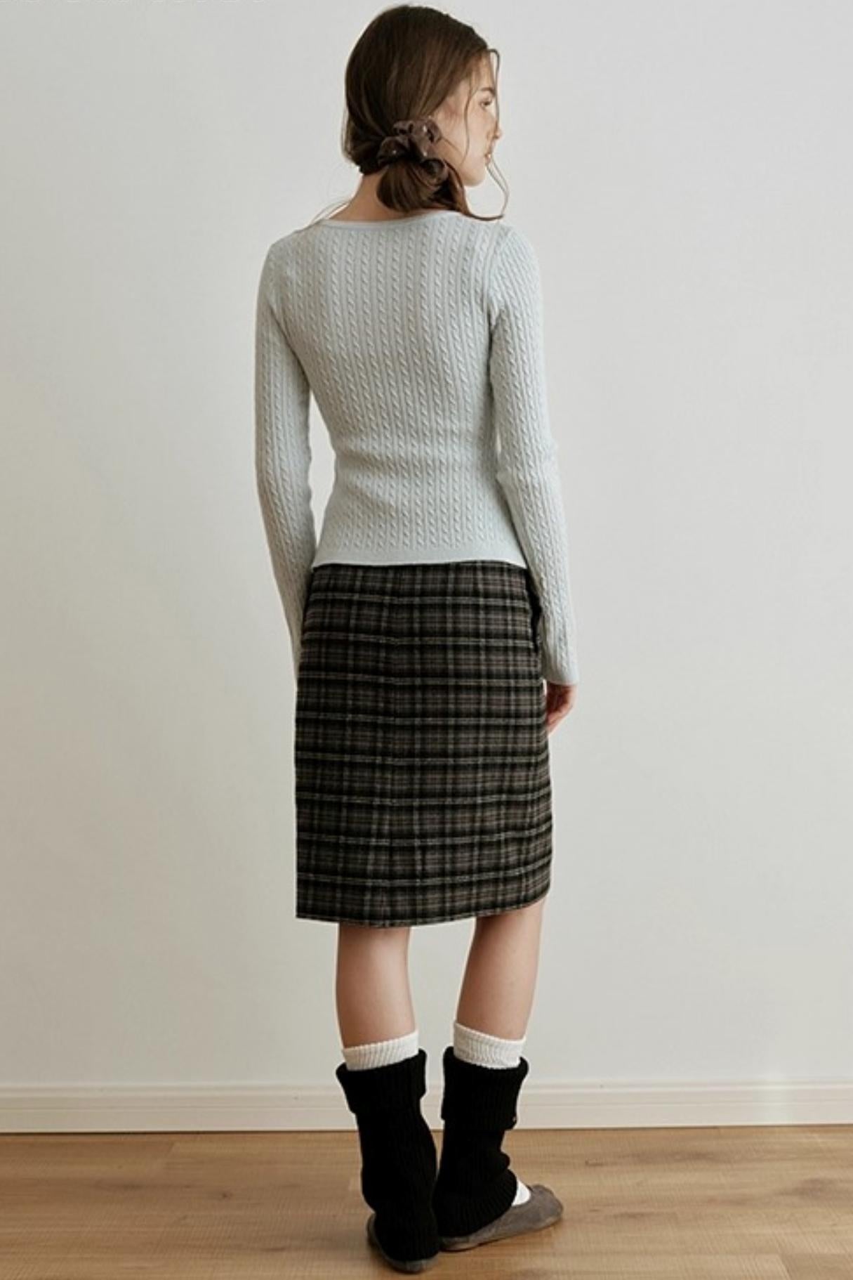Retro Bias-Cut Plaid Skirt