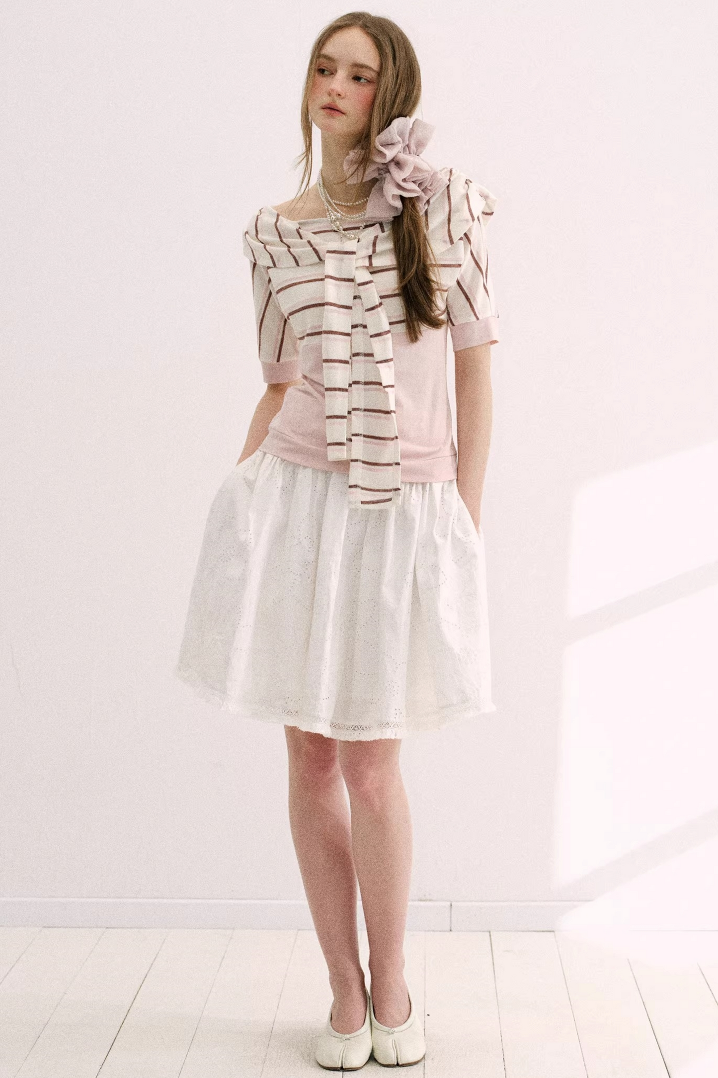 Cherry Blossom Striped Tie-Neck Top