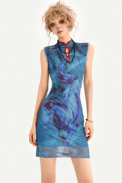 Robe queue de poisson réversible à motif peinture à l’huile