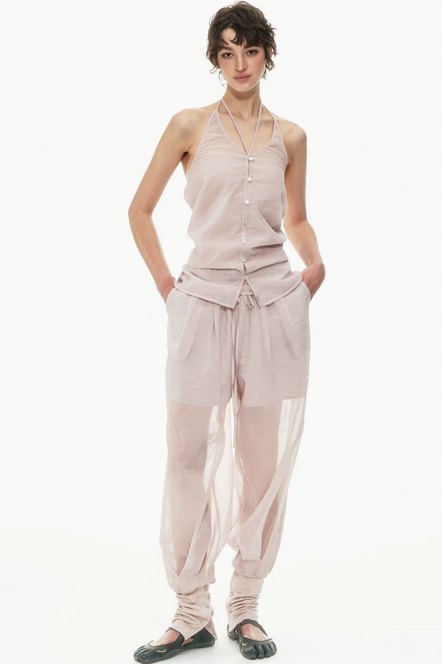 Pink Halter Neck Vest Set-Up