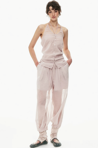 Pink Halter Neck Vest Set-Up