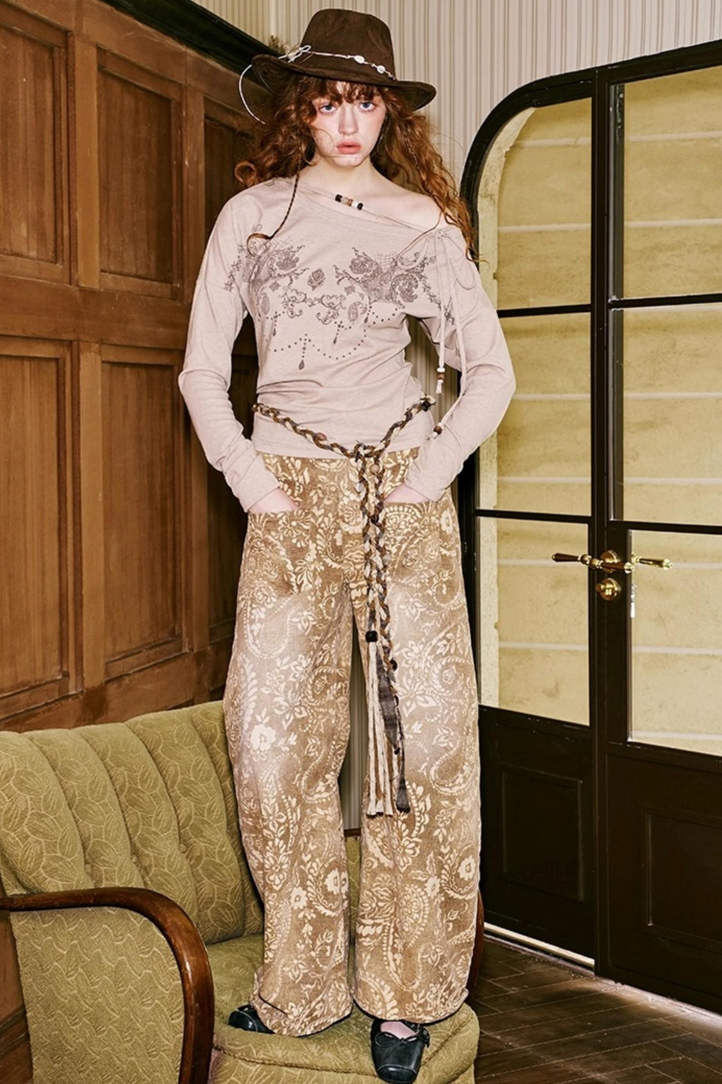 Cashew Flower Washed Straight Jeans