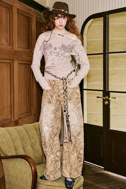 Cashew Flower Washed Straight Jeans