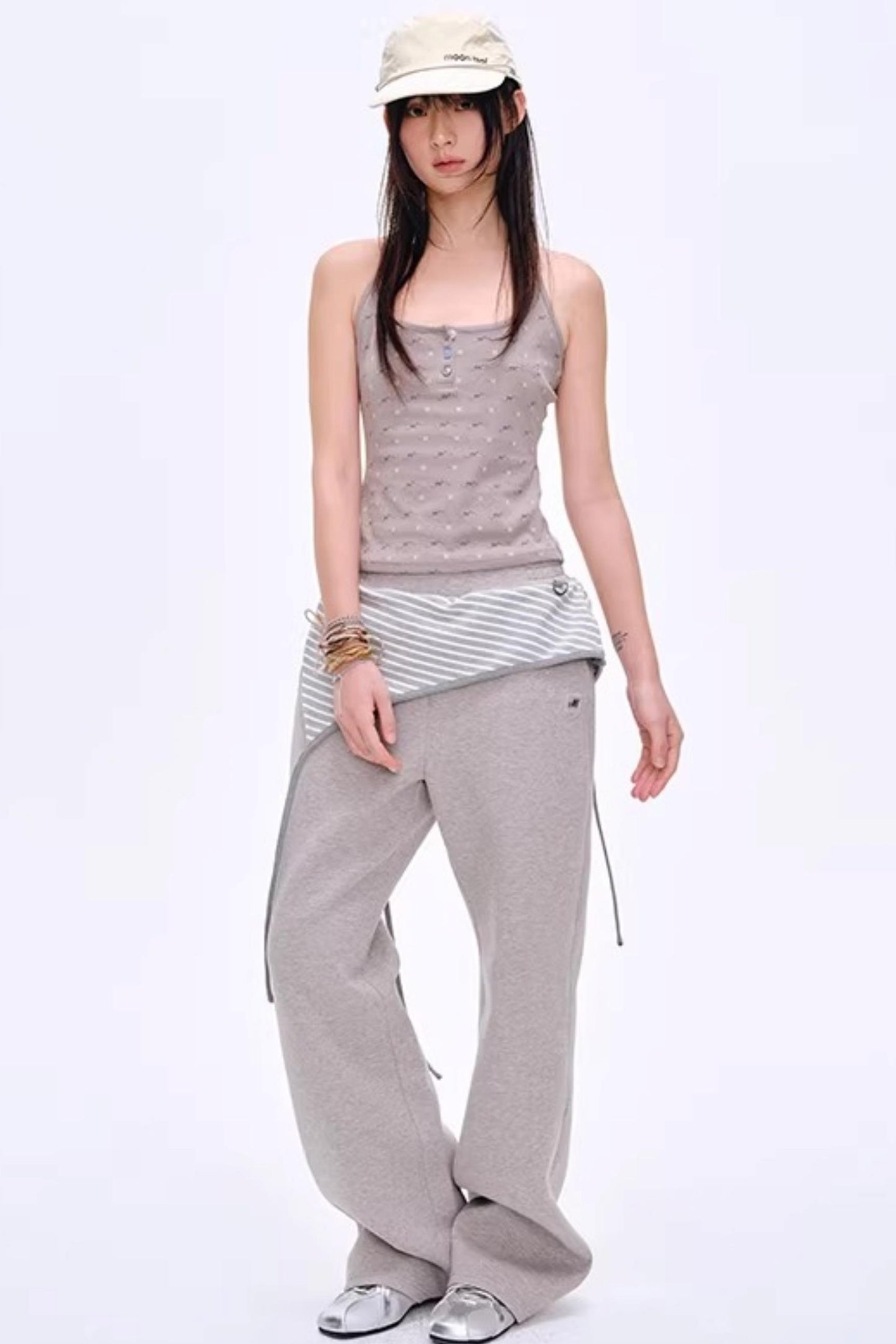 Color-Blocked Striped Cotton Pants