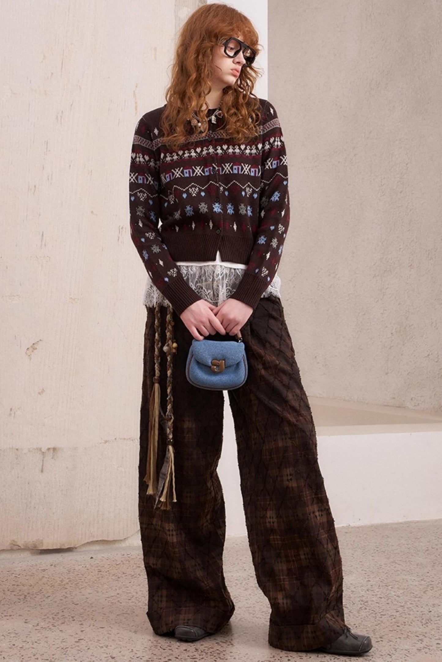 Jacquard Embroidery Slim Cardigan