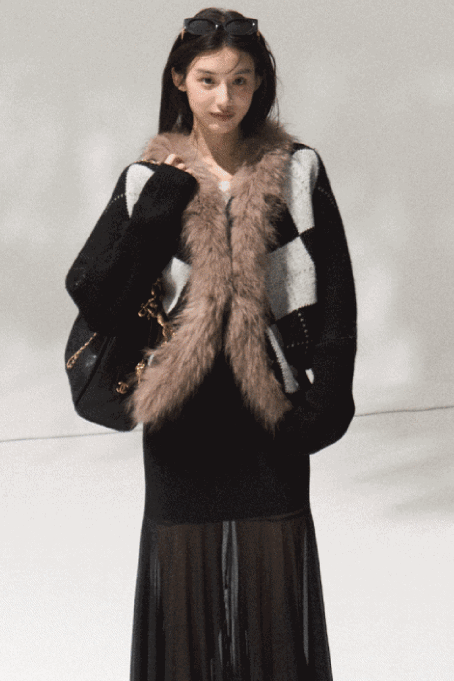 High-Waisted Knit Mesh Skirt