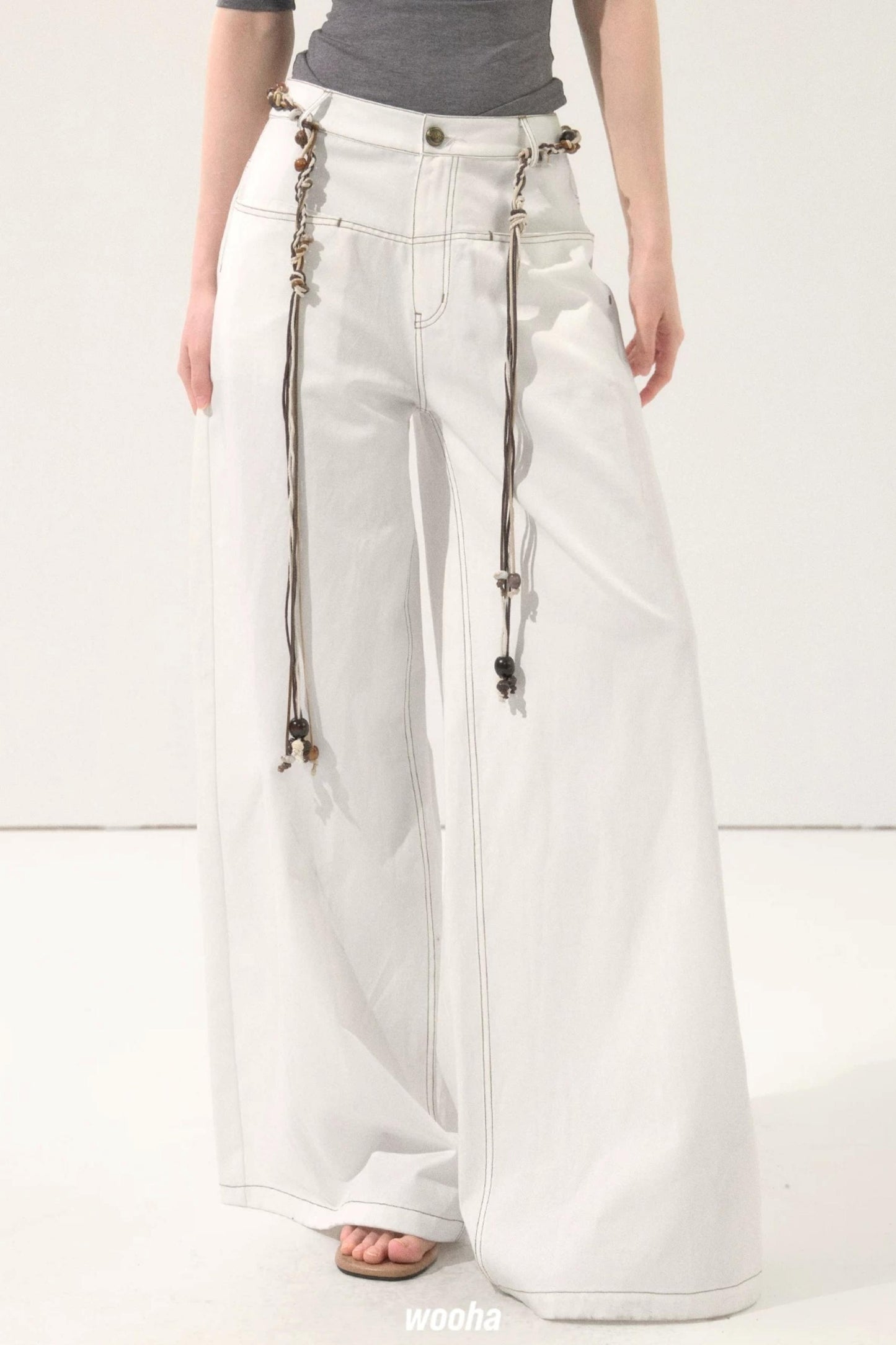 Retro Wide-Leg White Pants