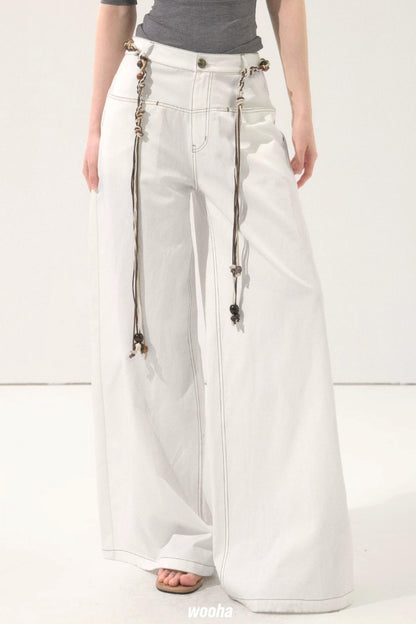 Retro Wide-Leg White Pants