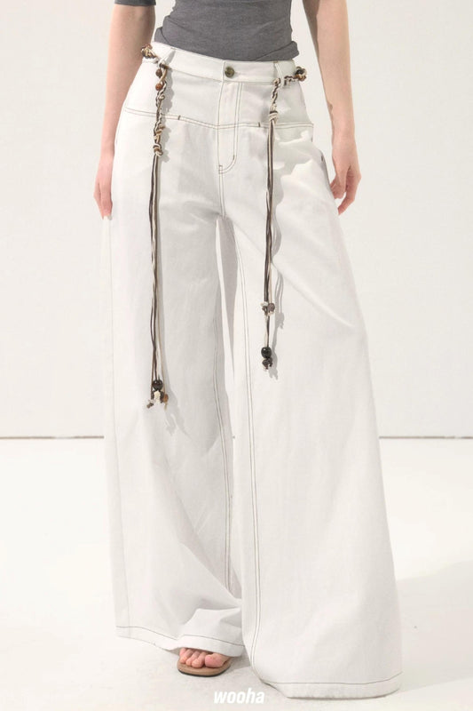 Retro Wide-Leg White Pants