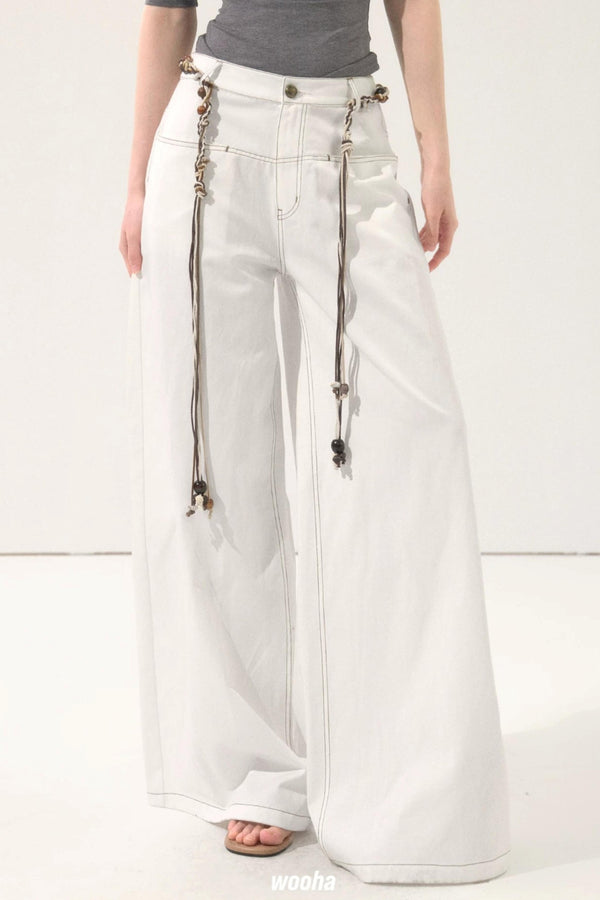 Retro Wide-Leg White Pants