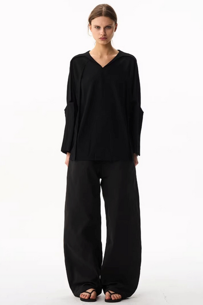 V-Neck Contrasting Long-Sleeved Top