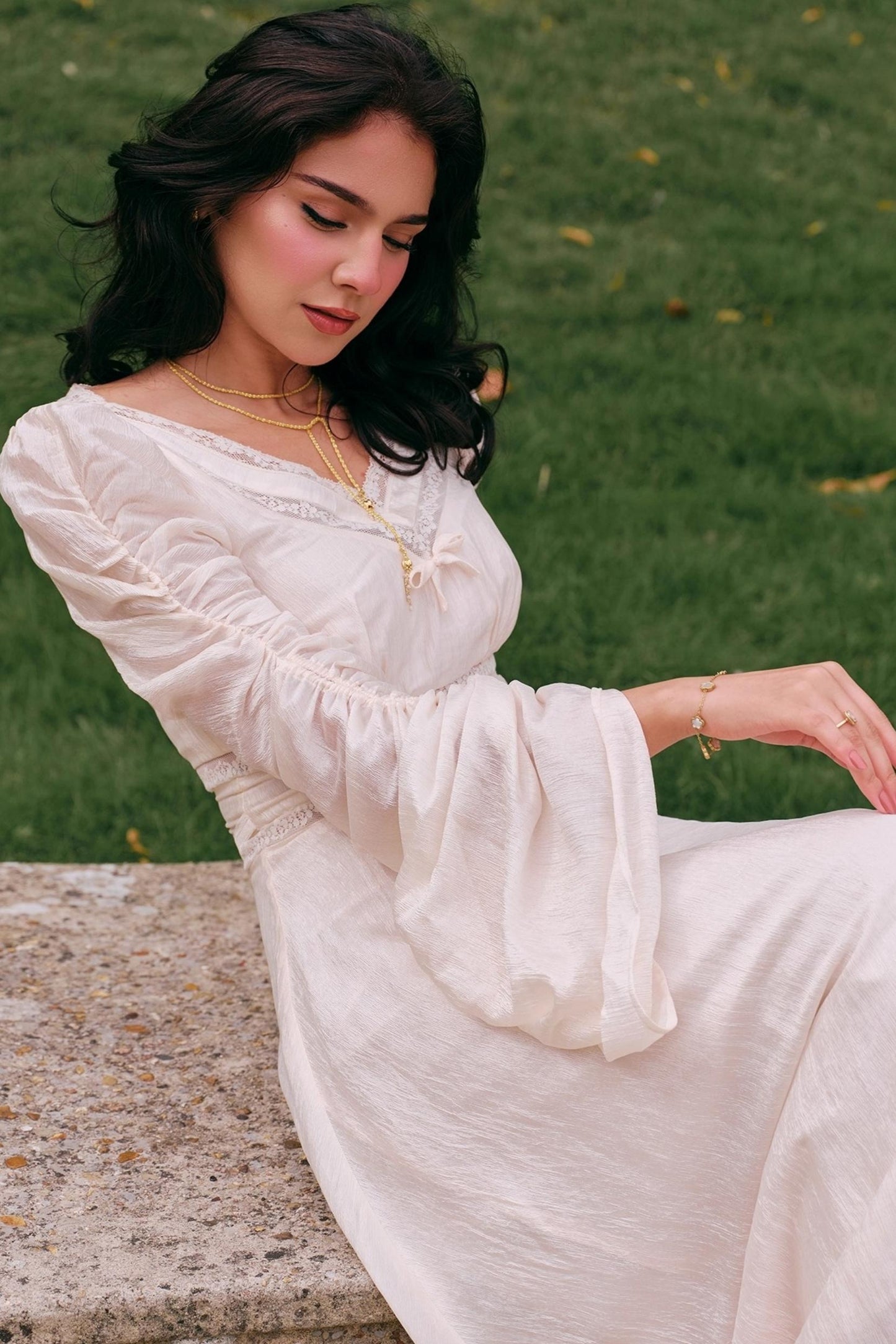 French court style V-Neck Satin Dress