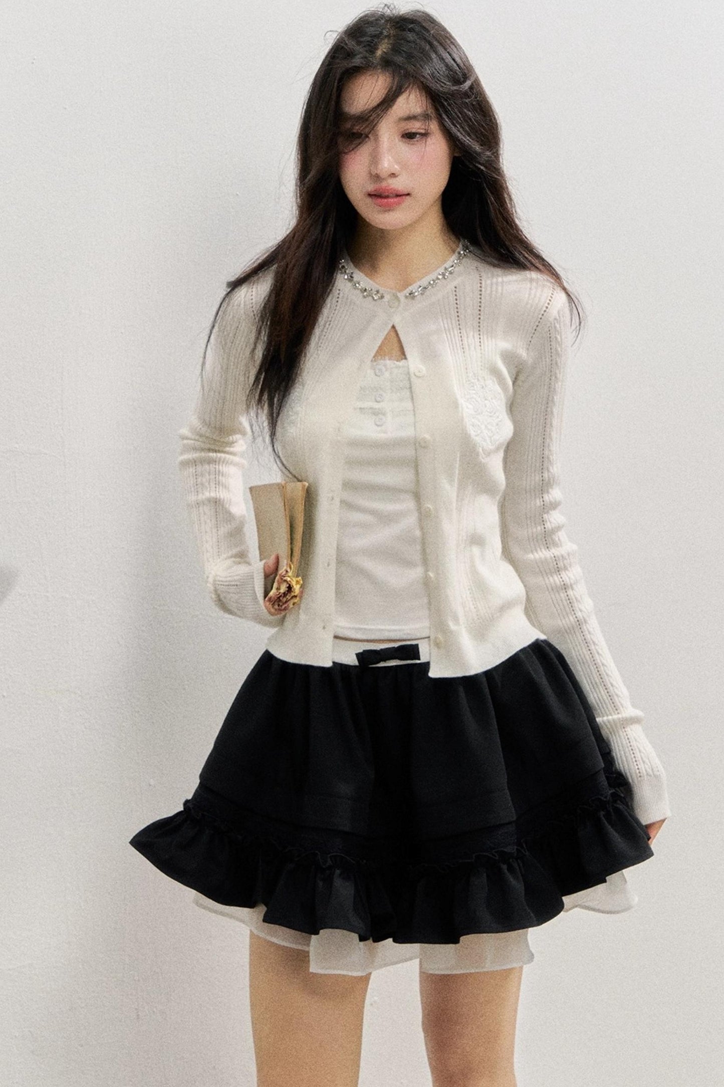 Rose Embroidery Knitted Cardigan