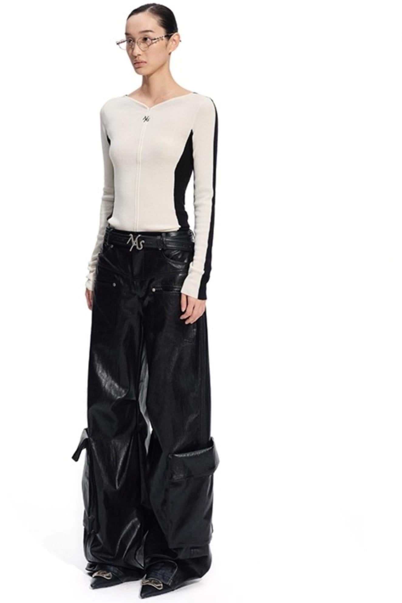 Punk Pebbled Wide-Leg Leather Pants