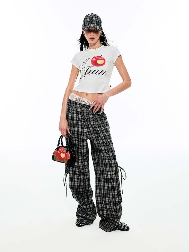 Gradient Plaid Pattern Wide Leg Cargo Pants