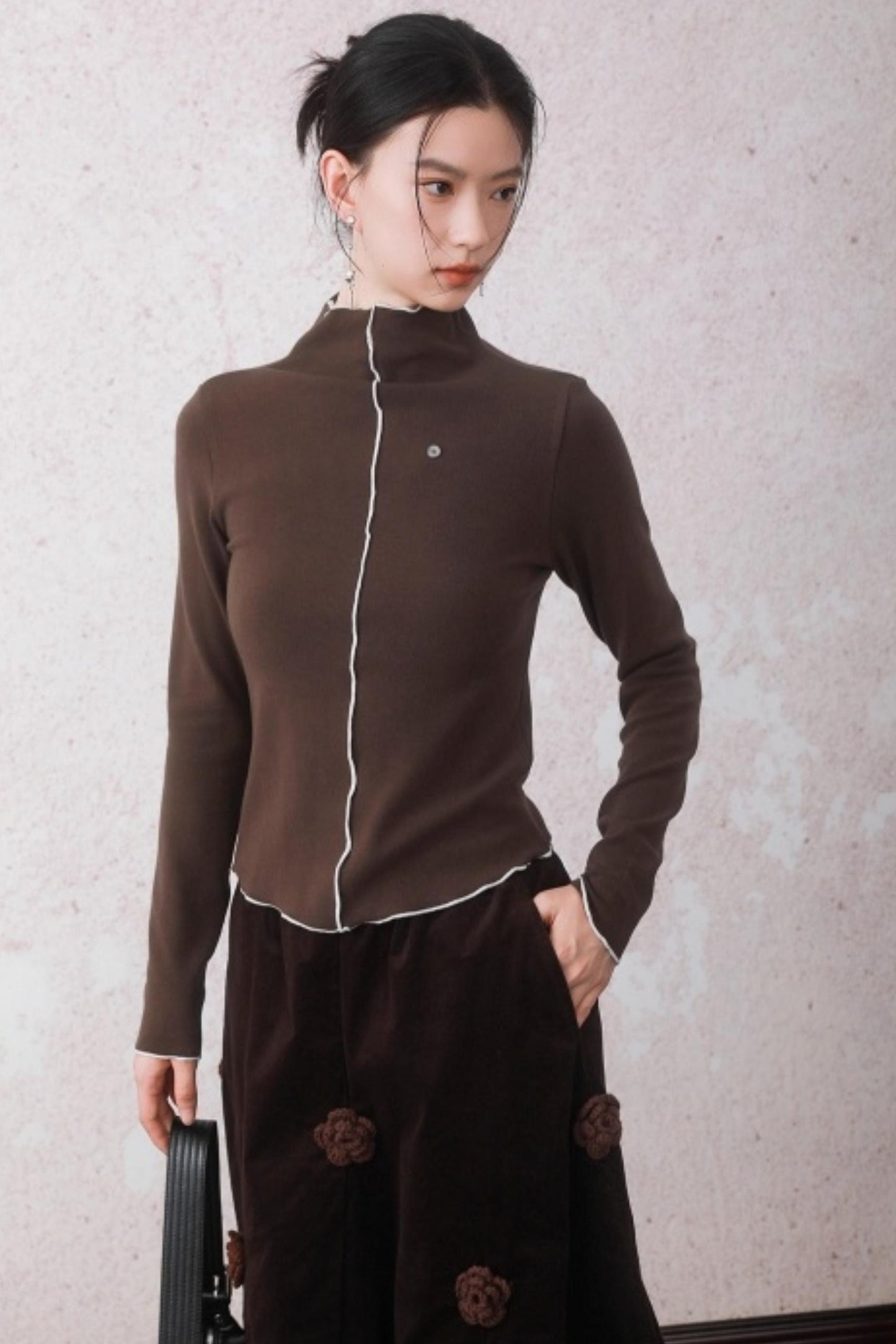 Cocoa Brown Half-Turtleneck Top