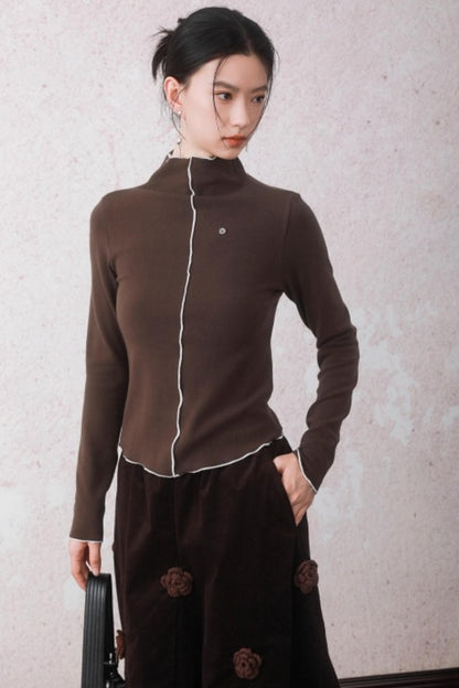 Cocoa Brown Half-Turtleneck Top