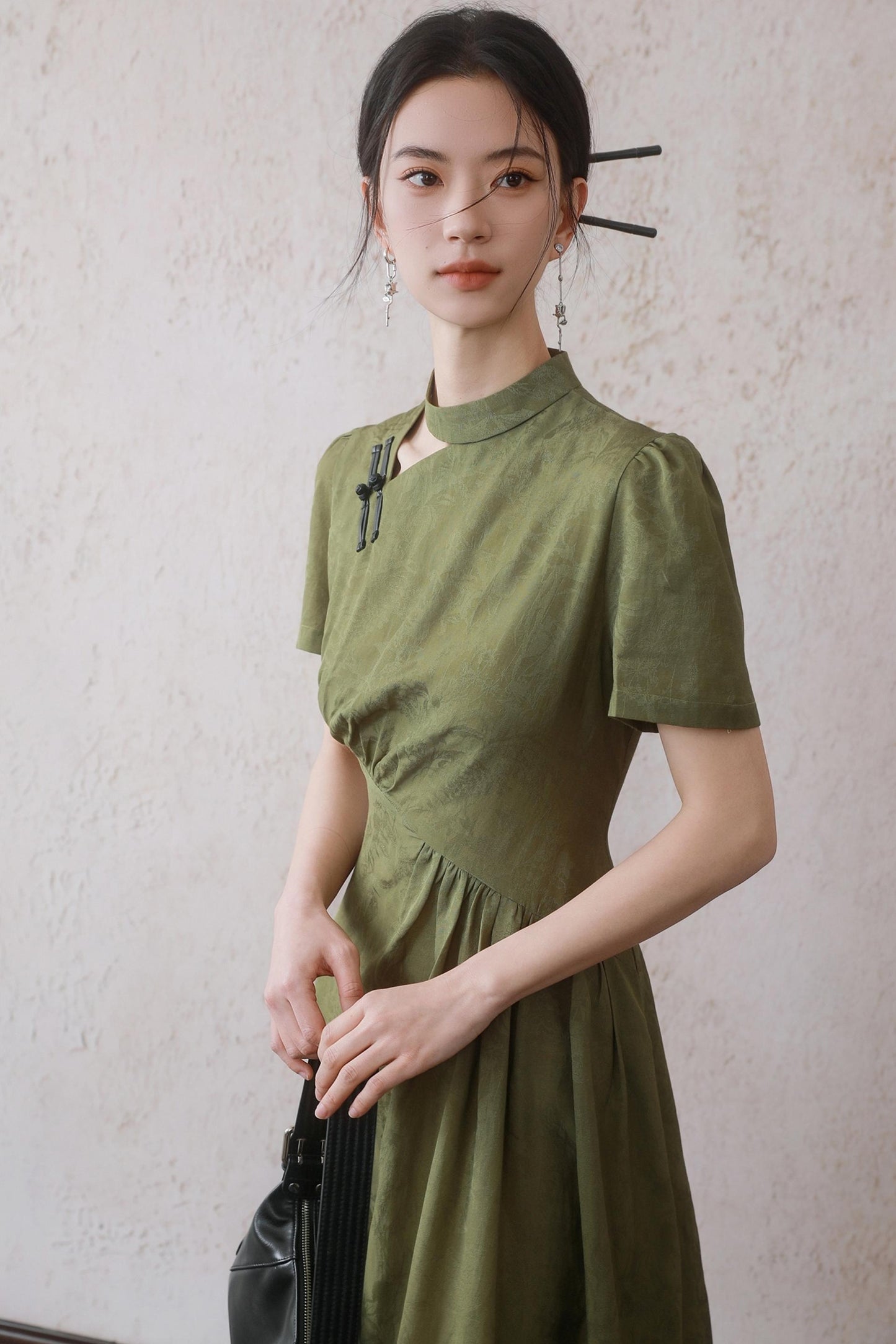 Plum Green Button Dress