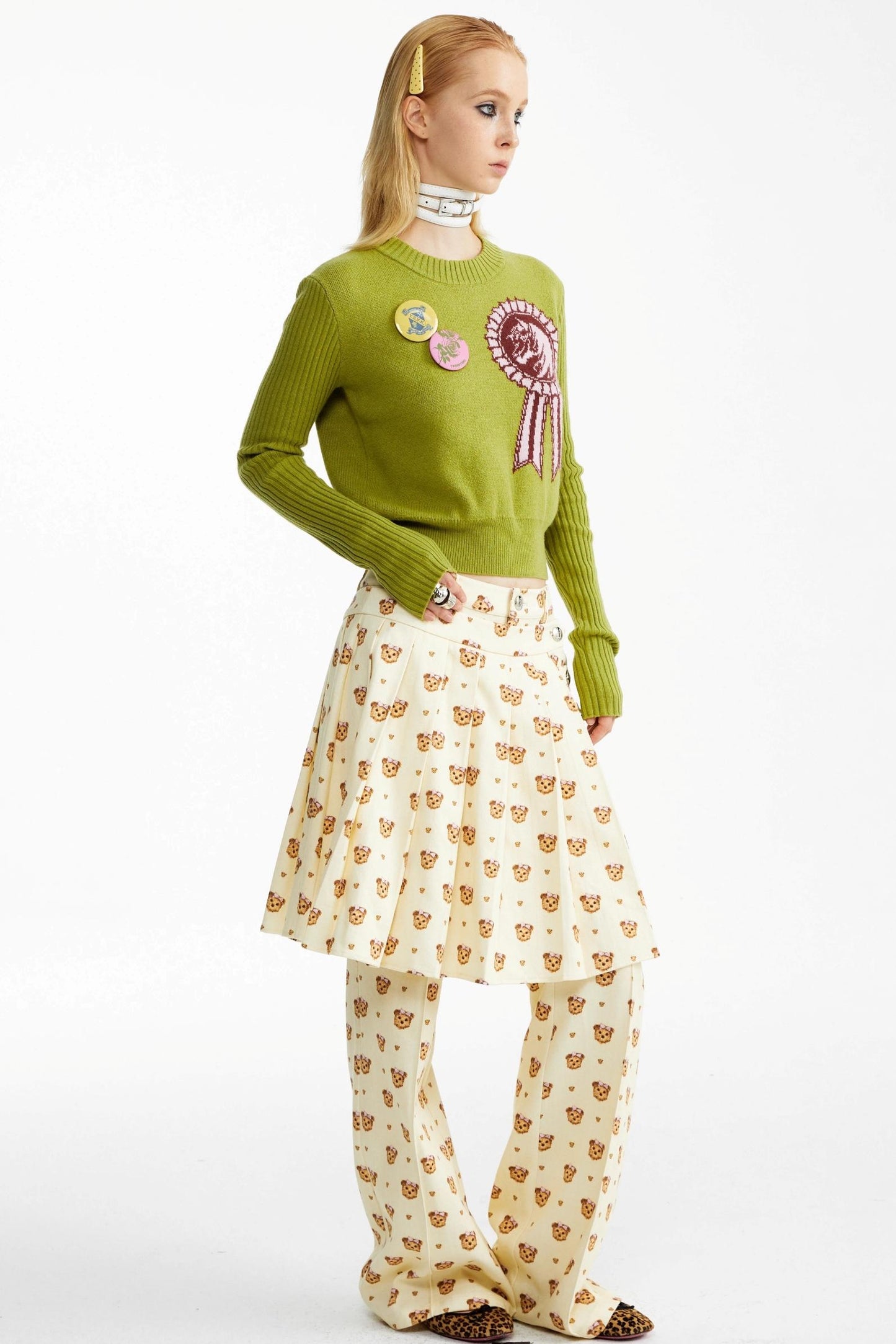 Medallion Pattern Knitted Pullover Sweater